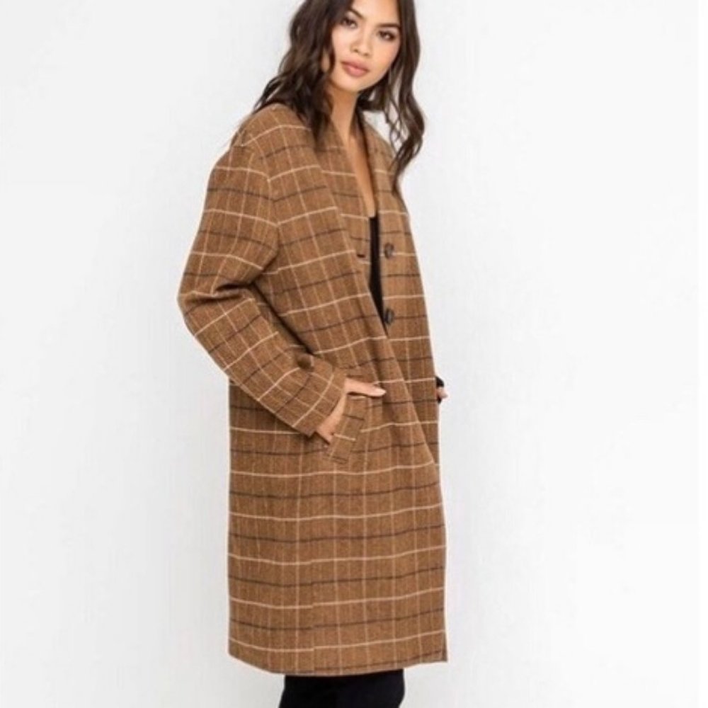 Lush Camel Plaid Cocoon Coat (Size S)